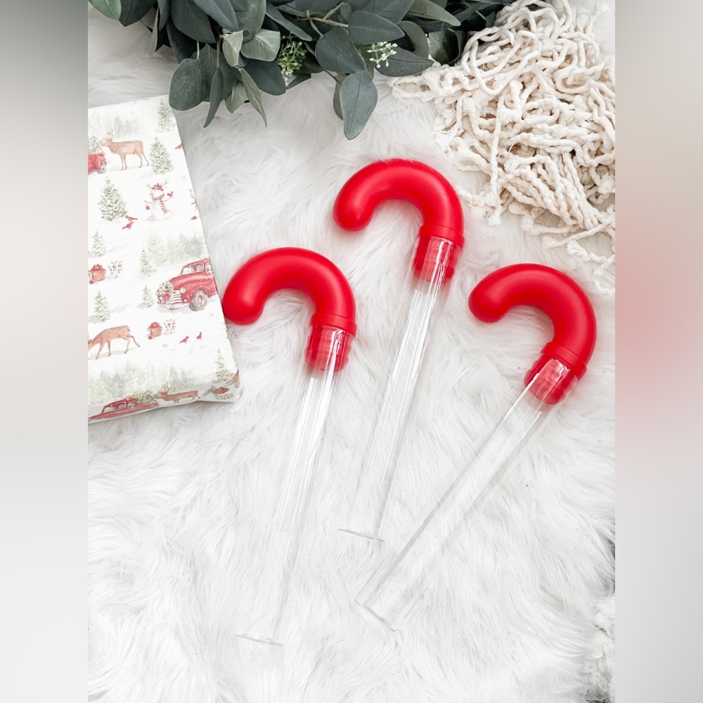 Candy Cane Red Tube BPA-Free Plastic Container - set of 3